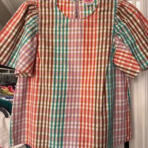 Adorable Kate  Spade Plaid  Top size Medium Short Removable Sleeves